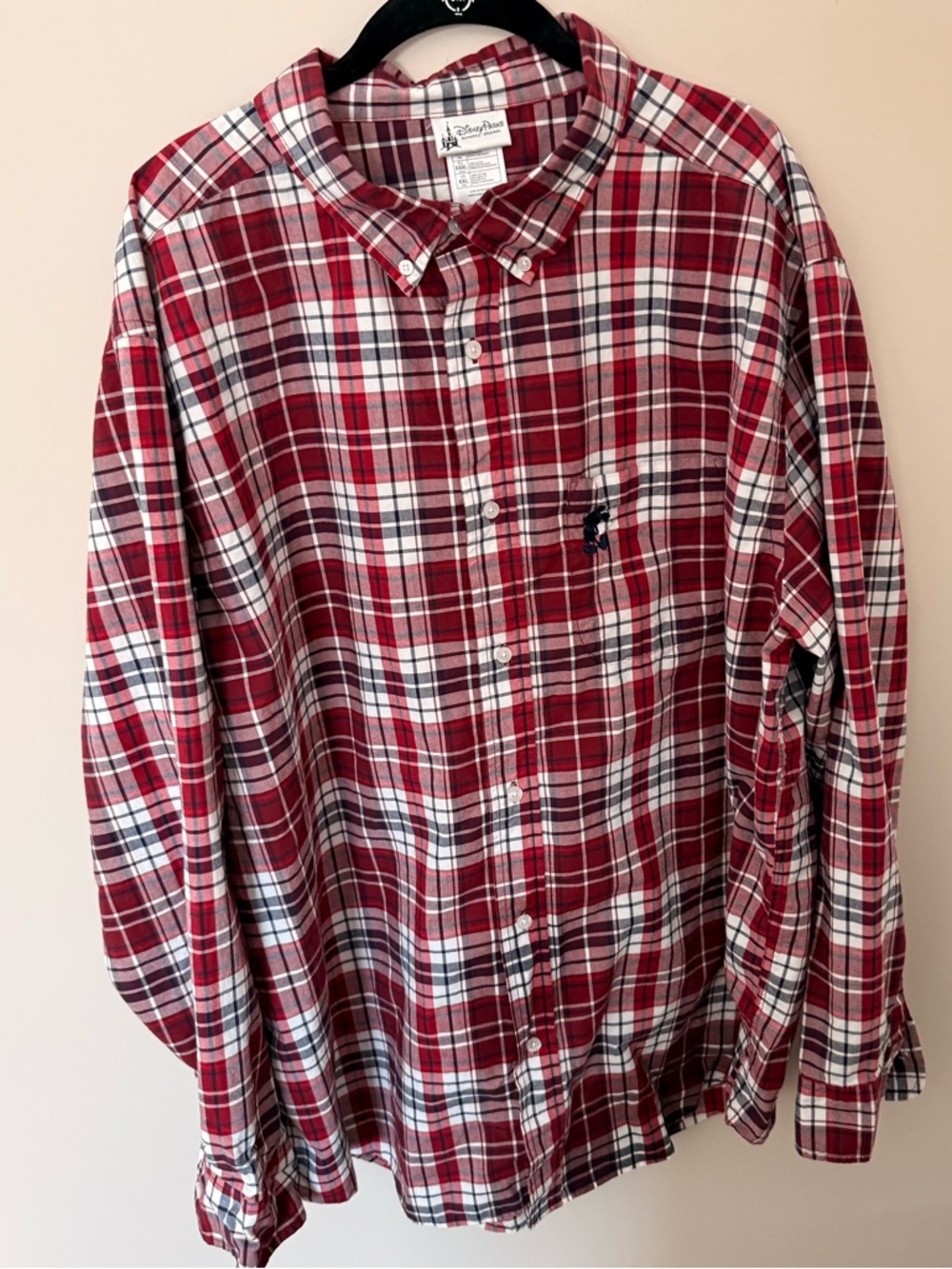Disney Mickey Mouse icon  Red, White & Blue Plaid long sleeve Button-Down Shirt